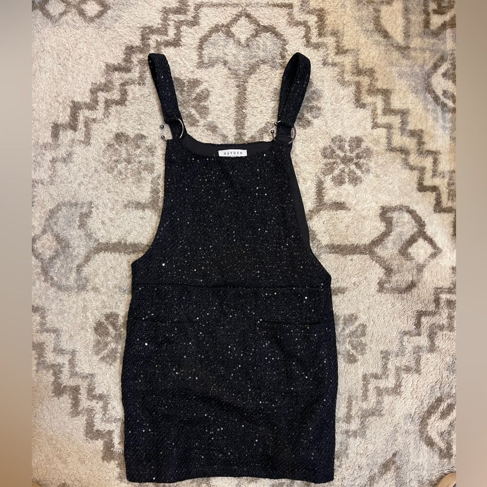 Hayden Los Angeles Bib Jumper Dress Womens S Black Overall Sparkle